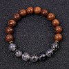 Dyed Natural Crackle Agate & Wood Round Beaded Stretch Bracelets PW-WG48929-07-1