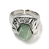 Hexagonal Prism Natural Green Aventurine Open Cuff Rings RJEW-B106-01P-01-3