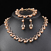 Alloy Rhinestone & Plastic Imitation Pearl Leaf Link Chain Necklaces & Stud Dangle Earrings & Link Bracelets Sets WG65A67-01-1