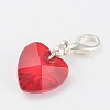Heart Glass Pendants with Silver Color Plated Brass Lobster Claw Clasps X-HJEW-JM00176-2