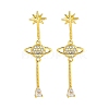 Rack Plating Planet Brass Micro Pave Clear Cubic Zirconia Stud Earrings EJEW-B061-07G-1