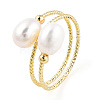 Natural Pearl Beaded Wrapped Cuff Ring RJEW-T026-04G-1