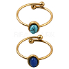2Pcs 2 Colors Stainless Steel with Synthesis Gemstone Adjustable Cuff Rings RJEW-GO0001-27B-1