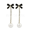 Bowknot Brass Enamel with Clear Cubic Zirconia & Plastic Imitation Pearl Dangle Stud Earrings EJEW-Q391-13G-2