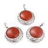 Natural Red Jasper Pendants with Hollow Platinum Brass Findings G-P448-A17-P-1