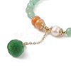 Natural Green & Red Aventurine & Pearl Beaded Stretch Bracelet BJEW-JB09005-4