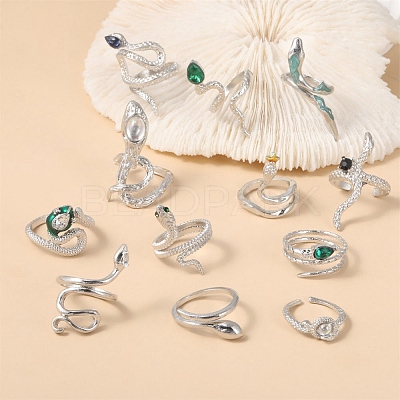 12Pcs Alloy Rhinestone Cuff Rings PW-WGFF40C-01-1