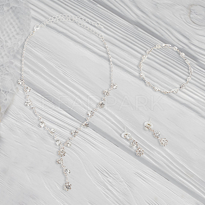 1 Set Crystal Rhinestone Lariat Necklace & Link Chain Bracelet & Dangle Stud Earrings SJEW-AN0001-04-1
