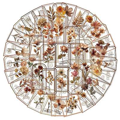 50Pcs Flower PET Stickers STIC-T0001-16-1