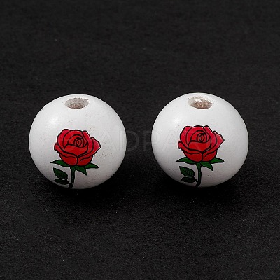 Printed Natural Wood European Beads LS-WOOD-C015-03A-1