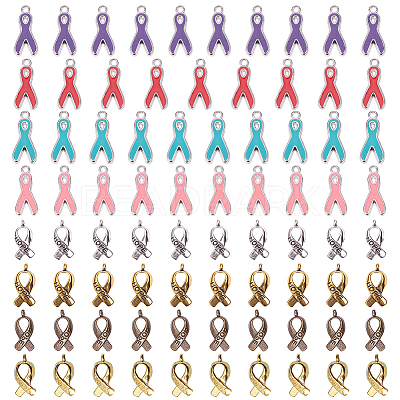 Breast Cancer Awareness Ribbon Carved Word Hope Tibetan Style Pendants and Alloy Enamel Pendants TIBEP-SC0001-17-1