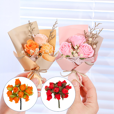10Pcs 10 Colors Cloth Simulation Flower 12 Heads A Bouquet Roses AJEW-CA0003-70-1