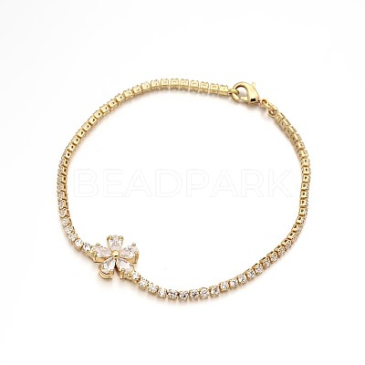 Golden Plated Brass Cubic Zirconia Cup Chain Bracelets BJEW-H0001-02G-1