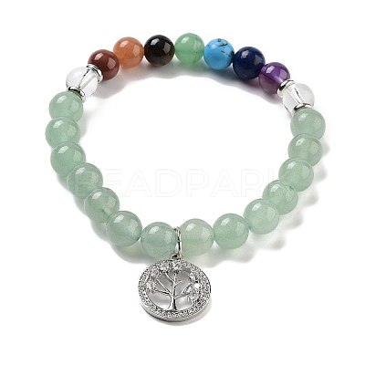 Natural Green Aventurine Round Beaded Chakra Stretch Bracelets BJEW-K251-01B-1