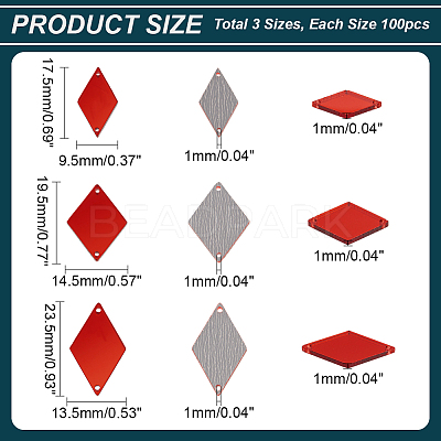 300Pcs 3 Styles Rhombus Acrylic Mirror Sew on Rhinestone FIND-PH0020-08B-1
