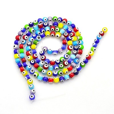 Handmade Evil Eye Lampwork Round Bead Strands LAMP-J031-6mm-M-1