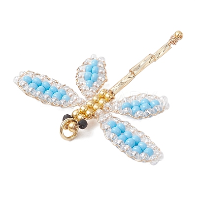 Glass Seed Beaded Dragonfly Pendants PALLOY-MZ00983-01-1