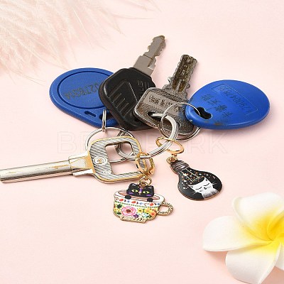 Cat Alloy Enamel Pendant Locking Stitch Markers HJEW-YW00021-1