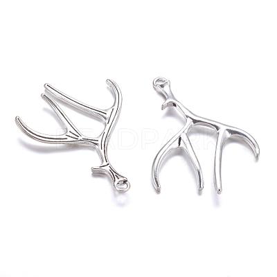 Tibetan Style Alloy Deer Antler Pendants X-TIBEP-S261-AS-LF-1