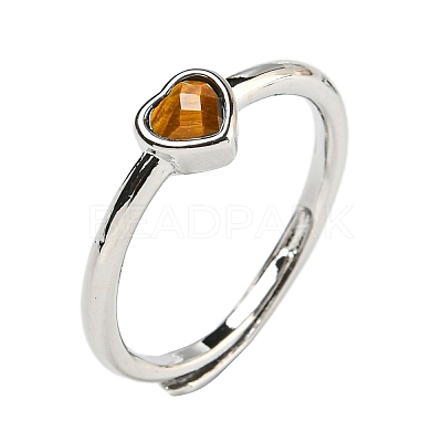 Heart Natural Mixed Stone Adjustable Rings RJEW-Q818-02P-1