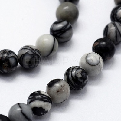 Natural Black Silk Stone/Netstone Beads Strands X-G-I199-11-10mm-1