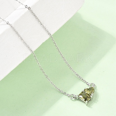Brass Pave Cubic Zirconia Rectangle and Heart Pendant Cable Chain Necklaces KK-CBAB173-04P-02-1