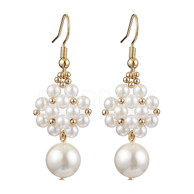 Shell Pearl with Brass Dangle Earrings for Women EJEW-TA00557-1