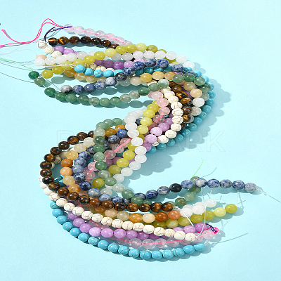 10 Strands 10 Styles Natural & Synthetic Mixed Gemstone Round Beads Strands G-FS0005-90-1