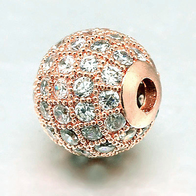 Round Brass Micro Pave Cubic Zirconia Beads ZIRC-N016-01RG-10mm-1
