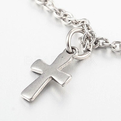 Tarnish Resistant Cross Stainless Steel Anklets AJEW-AN00104-01-1