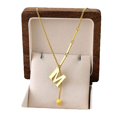 304 Stainless Steel Initial Pendant with Dice Tassel Necklaces FS-WGD823D-13-1