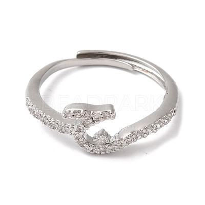 Rack Plating Brass Cubic Zirconia Arabic Letters Adjustable Rings for Women RJEW-S407-10P-11-1