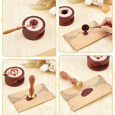 Brass Wax Seal Stamp with Wood Handle AJEW-WH0412-0263-1