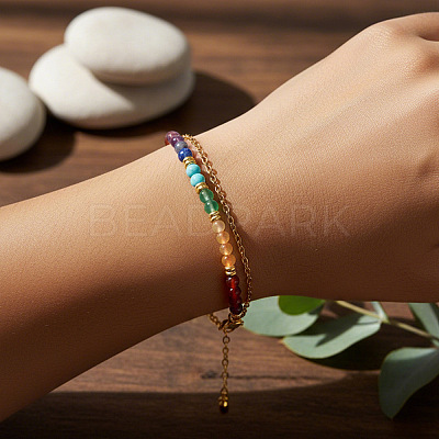 7 Chakras Synthetic Turquoise & Natural Lapis Lazuli & Carnelian Round Beads Double Layers Bracelets CC9331-2-1