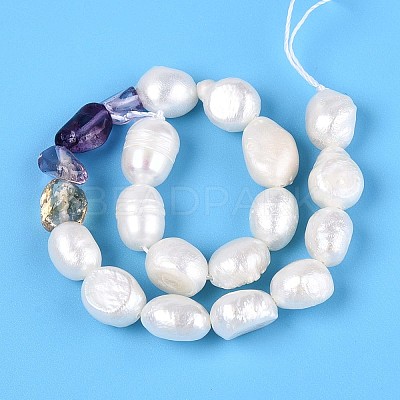 Natural Ametrine Nuggets & Natural Cultured Freshwater Pearl Beads Strands PEAR-N023-01A-14-1
