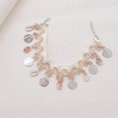 Boho Beach Natural Shell & Plastic Disc Tassel Anklets WGCB1C3-01-1