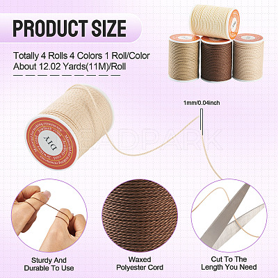 4 Rolls 4 Colors Round Waxed Polyester Cord YC-TA0001-21A-1