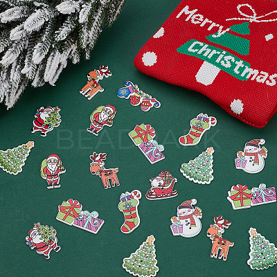 100Pcs 10 Styles Christmas 2-Hole Spray Painted Maple Wooden Buttons WOOD-SP0001-67-1