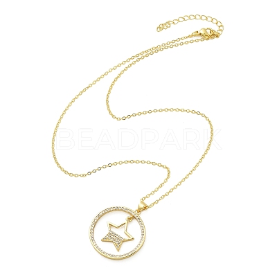 Brass Micro Pave Clear Cubic Zirconia Ring Pendant Necklaces LS-NJEW-P322-A01-G-1