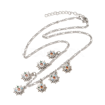 Brass Micro Pave Cubic Zirconia Sun Pendant Necklaces NJEW-B157-16G-1