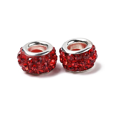 Polymer Clay Rhinestone European Large Hole Beads with Silver Color Plated Brass Cores FPDL-R002-06-1