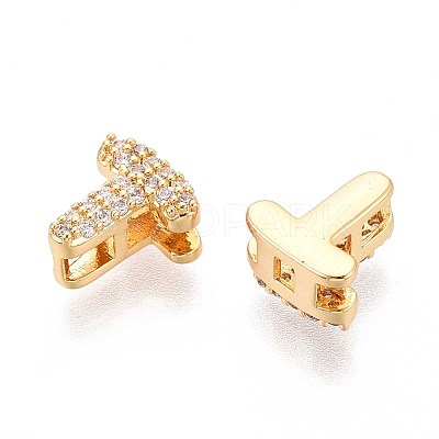 Brass Micro Pave Clear Cubic Zirconia Beads KK-T071-17G-T-1