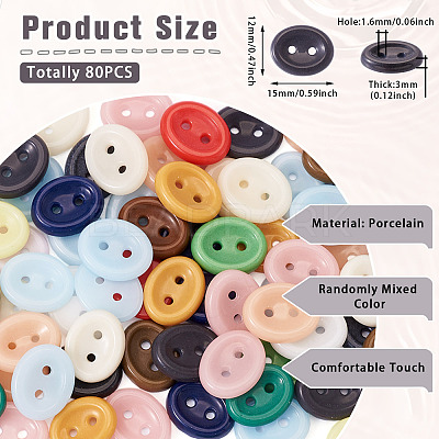 80Pcs 2-Hole Porcelain Buttons PORC-PJ0001-02F-1