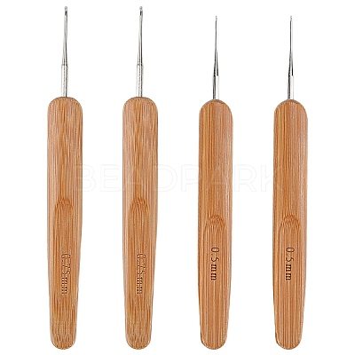 4Pcs 2 Styles Bamboo Handle Iron Crochet Hook Needles TOOL-DJ0001-48-1