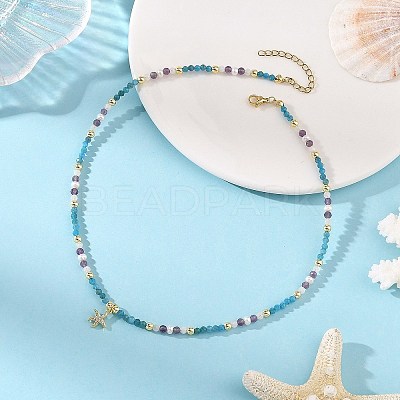 Ocean Brass Micro Pave Clear Cubic Zirconia Starfish Pendant Necklaces NJEW-JN06429-01-1