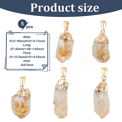 5Pcs Raw Rough Natural Citrine Pendants G-FG0001-11-1