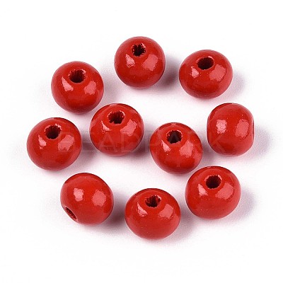 Spray Painted Round Natural Schima Wood Beads WOOD-A018-8mm-07-1