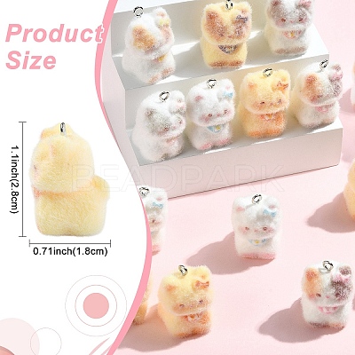 Cat Shape Flocky Opaque Resin Pendants RESI-YWC0002-04F-1