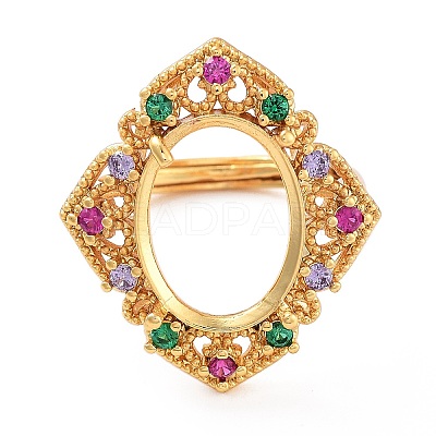 Rack Plating Oval Brass Micro Pave Cubic Zirconia Adjustable Ring Components KK-Q819-17G-1