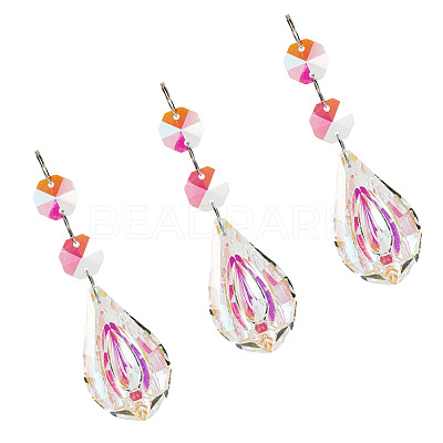 3Pcs Crystal Glass Hanging Sun Catcher AJEW-TADJ0001-08D-1